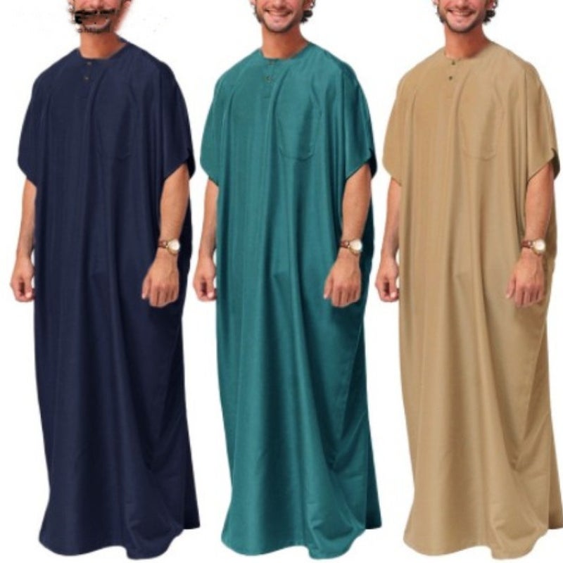 2024 New Muslim Mens Dubai Thobe Robe Shirt Khakis Khakis