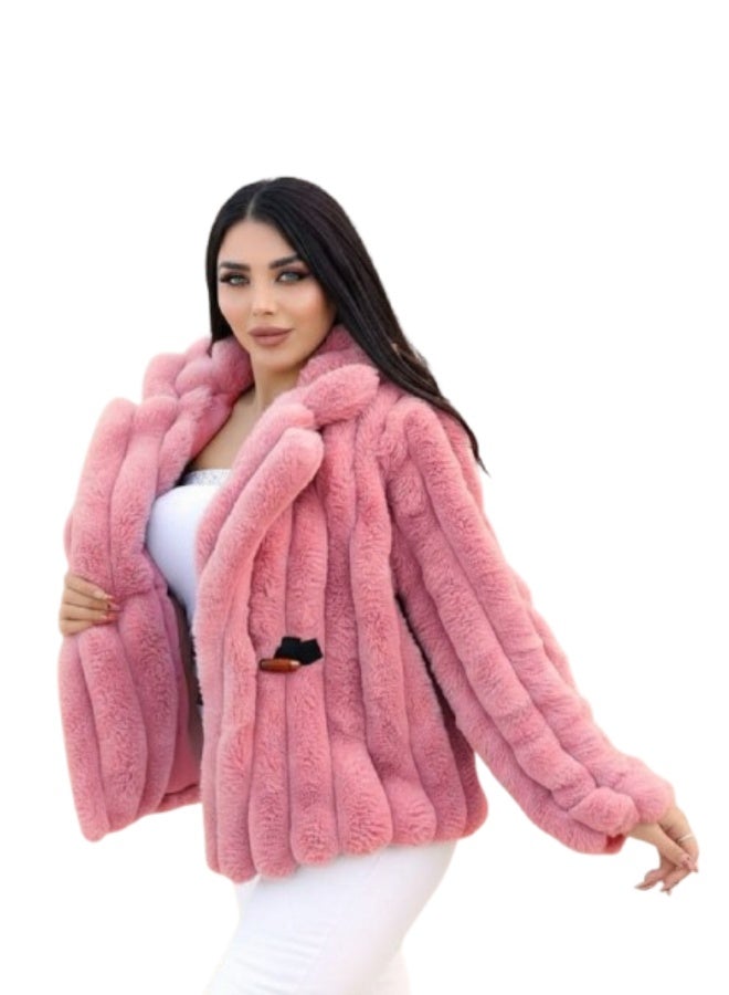 Turkish Winter Fur Jacket, Soft Pink, One Size Fits Up to 90 kg - Image 1