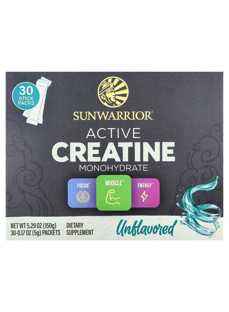 Active Creatine Monohydrate, Unflavored, 30 Packets, 0.17 oz (5 g) Each