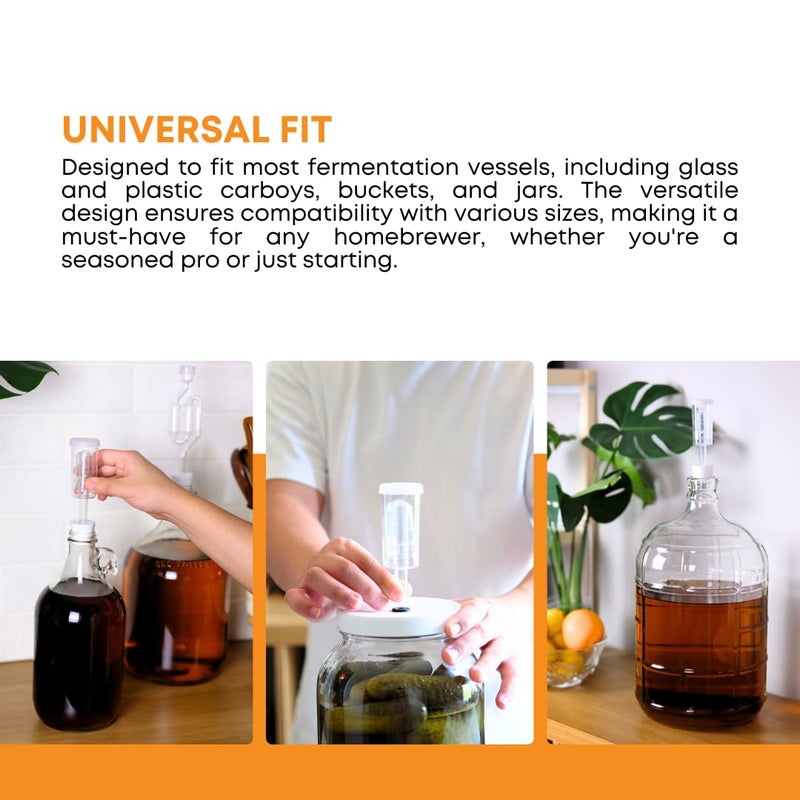 Fastrack 3 Piece Airlock for Fermentation Hydrolocks for Fermenting Wine and Beer with Drilled Rubber Stopper Durable Carboy Bung with transparent Airlock Set used for Fermentation Set of 3 - Image 3