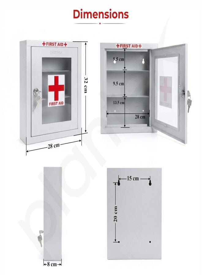 Plantex Metal First Aid Box/Emergency Medical Kit Box for Medicine Storage/Multi Compartment for Medicine Organizer First Aid Kit Box for Home, School, Office with Key Lock - (White) - Image 2