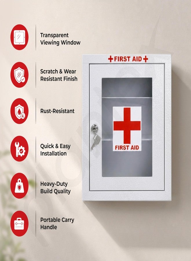 Plantex Metal First Aid Box/Emergency Medical Kit Box for Medicine Storage/Multi Compartment for Medicine Organizer First Aid Kit Box for Home, School, Office with Key Lock - (White) - Image 3