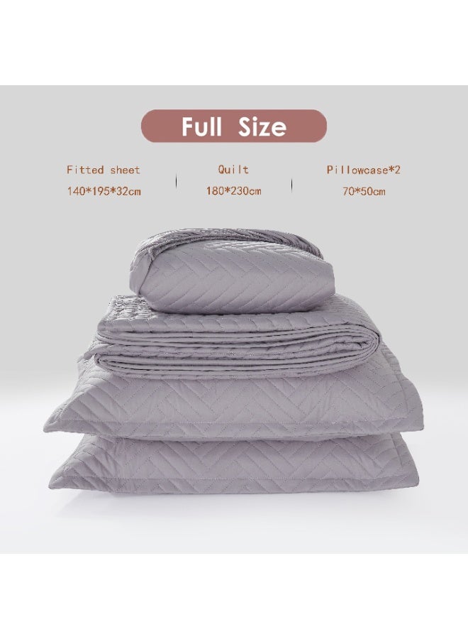 100% Cotton Quilt Set Queen Size. Lightweight Soft-Finished Pre-Washed Cotton Diamond Stitch Quilted Bedspread for All Season（Gray - Single Quilt)） - Image 2