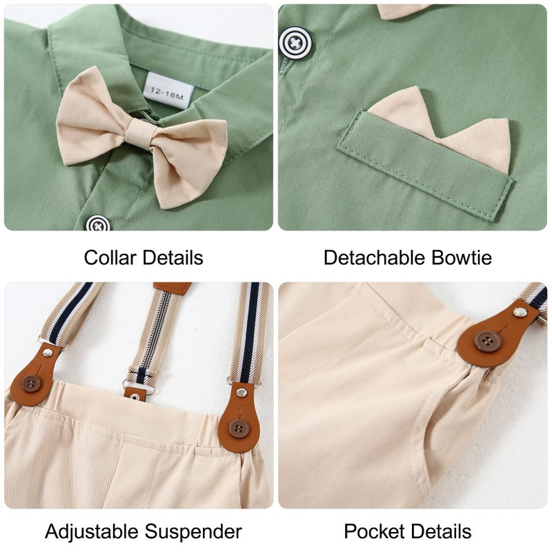 YALLET Toddler Baby Boy Outfits 1-5T Boys Suits Gentleman Short Sleeve Button Shirts+Bowtie+Suspender Shorts Formal Clothes - Image 4