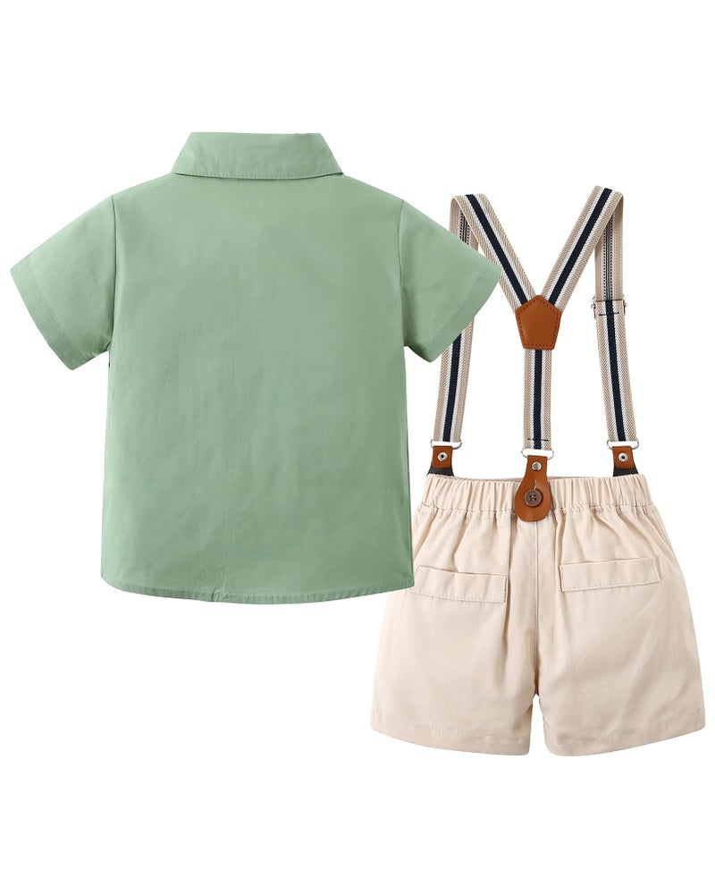 YALLET Toddler Baby Boy Outfits 1-5T Boys Suits Gentleman Short Sleeve Button Shirts+Bowtie+Suspender Shorts Formal Clothes - Image 3