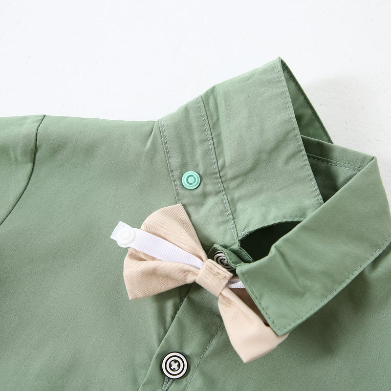 YALLET Toddler Baby Boy Outfits 1-5T Boys Suits Gentleman Short Sleeve Button Shirts+Bowtie+Suspender Shorts Formal Clothes - Image 5