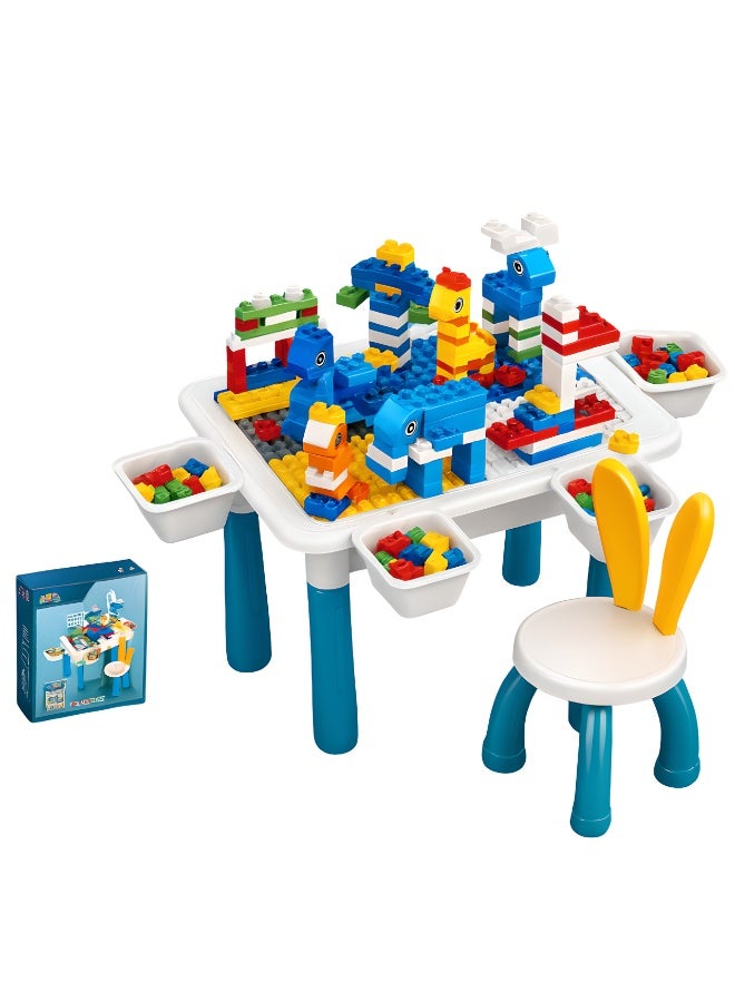 طاولة أنشطة الأطفال متعددة الاستخدامات 6 في 1 مع كرسي و100 قطعة بناء ومكان تخزين - Image 1