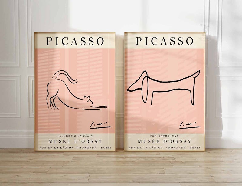 TNESSENTIAL Picasso Cat and Dog Line Art Print Set, Exhibition Posters - Image 3