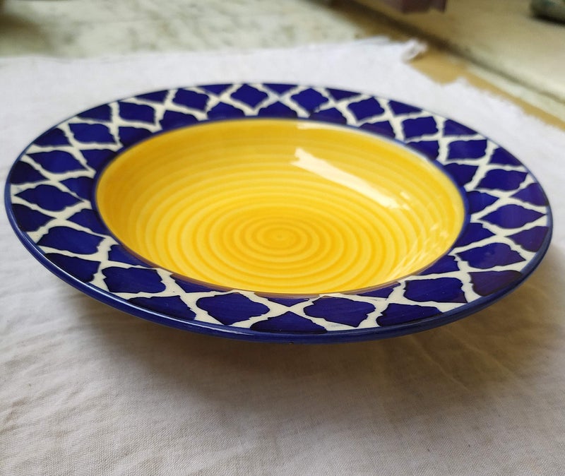 Separate Way Ceramic Handmade Soup/Dessert Plate Yellow & Blue Umrao/Mughal Pattern 8.5 Inch Diameter ( Set of 6 ) - Image 4