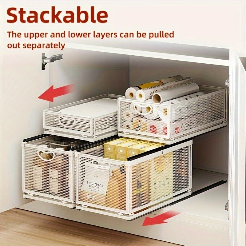 1pc Storage Organizer, Multifunctional Large Storage Holder, Durable Pull-Out Type Layered Storage Box, for Kitchen And Bathroom, Kitchen Organizers And Storage, Kitchen Additions - Image 5