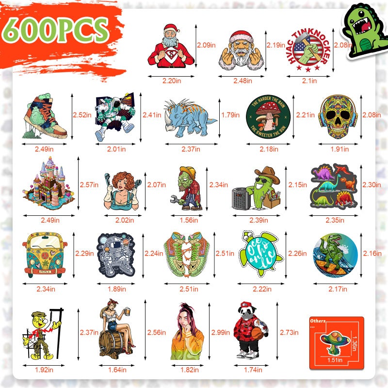 Arme Stickers Pack, 600 Pcs Cool Stickers for Adults, Vinyl Sticker for Waterbottles, Valentine's Day Waterproof Laptop Sticker Pack for Hard Hat Teens Adults Boys Bike Car Skateboard Helmet Decor - Image 2