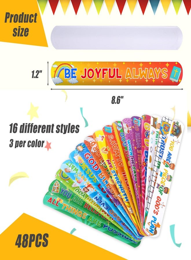 POPLAY 48PCS Christian Slap Bracelets, Snap Wristbands Bible Verses Religious Snap Bracelets for Kids Sunday School Gifts Classroom Prizes - Image 2