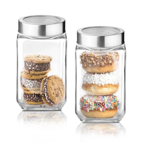 Treo by Milton Cube Storage Containers, Set of 2, Glass Jar with Air Tight Steel Lid, 800 ml each, Transparent Jars for Snacks, Pulses, Masala, Pickles, Cereals, Cookies, Dry Food - Image 1