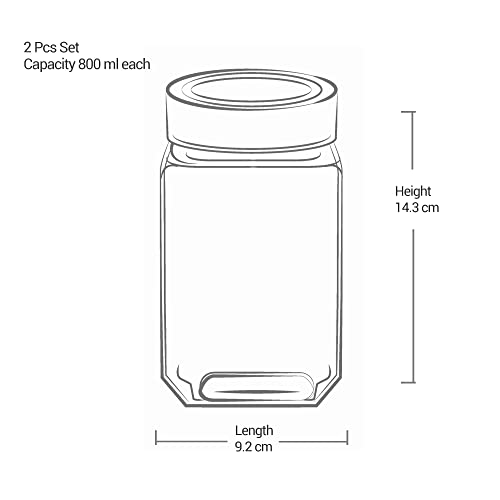 Treo by Milton Cube Storage Containers, Set of 2, Glass Jar with Air Tight Steel Lid, 800 ml each, Transparent Jars for Snacks, Pulses, Masala, Pickles, Cereals, Cookies, Dry Food - Image 4
