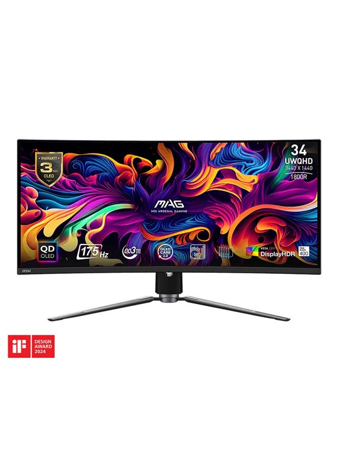 MAG 341CQP QD-OLED Gaming Monitor, 34" UWQHD QD-OLED Display, 175Hz Refresh Rate, 0.03ms (GtG) Response Time,1800R Curvature, AdaptiveSync Technology, 341CQP Black