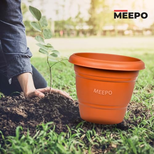 Meepo Brown Planters with Bottom Plates - 6 Pcs, Gamla Pots for Home, Plant Containers, Indoor Outdoor Balcony Flower Pots, Drip Tray Pots with Plates (12 Inch, Pack of 6) - Image 4