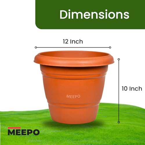 Meepo Brown Planters with Bottom Plates - 6 Pcs, Gamla Pots for Home, Plant Containers, Indoor Outdoor Balcony Flower Pots, Drip Tray Pots with Plates (12 Inch, Pack of 6) - Image 2