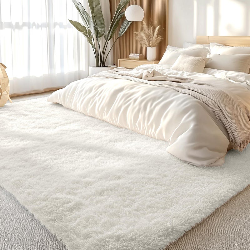 OLANLY 6x9 Machine Washable Large Area Rugs for Living Room Bedroom Soft Fluffy Shaggy Bedside Rug Indoor Floor Carpet for Kids Girls and Boys Dorms Nursery Home Decor Aesthetic Ivory