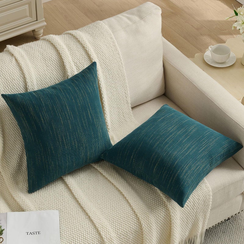 FUTEI Teal Chenille Throw Pillow Covers 18x18 Inch Set of 2,Soft & Cozy Meteor Dotting Textured Cushion Cases,Modern Home Decor for Couch Living Room - Image 4