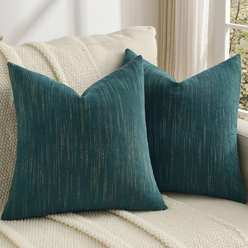 FUTEI Teal Chenille Throw Pillow Covers 18x18 Inch Set of 2,Soft & Cozy Meteor Dotting Textured Cushion Cases,Modern Home Decor for Couch Living Room - Image 1