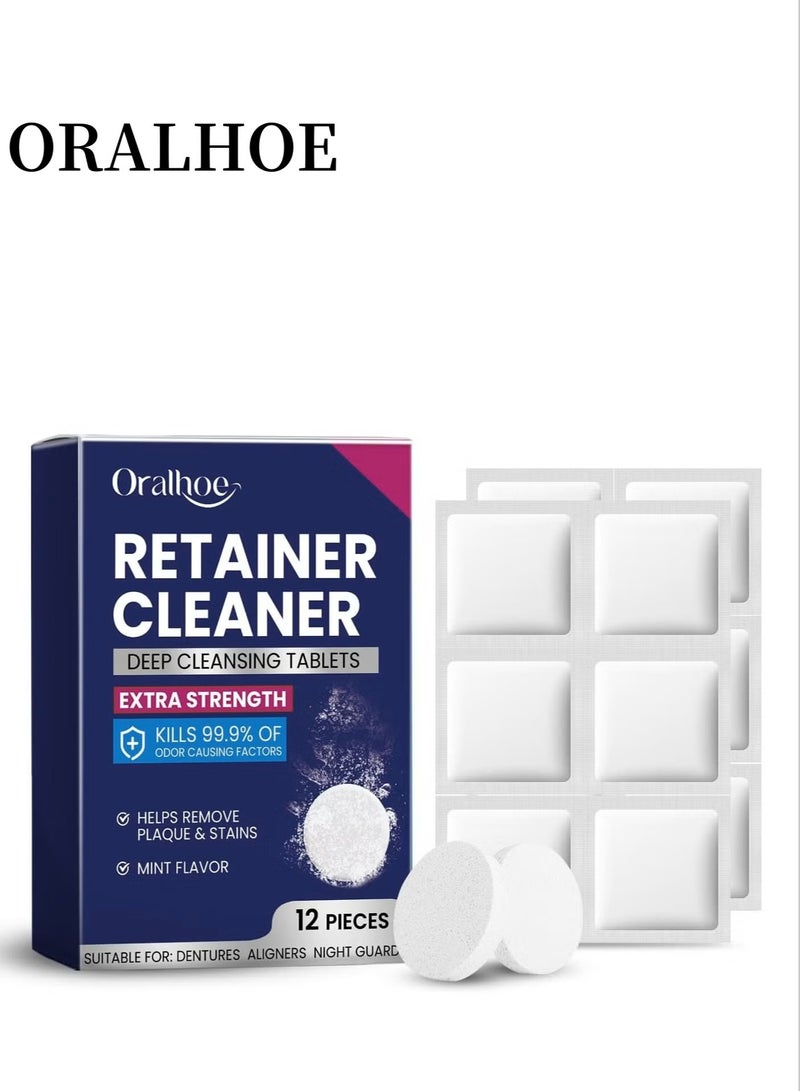 أورالحوي أقراص تنظيف واقي الفم ، العناية بأطقم الأسنان والأقواس ، منظف تجويف الفم لبقع الأسنان وإزالة البلاك ، أقراص التنظيف الفوارة للمثبتات ، التقويم وأجهزة طب الأسنان 12 قطعة - Image 1