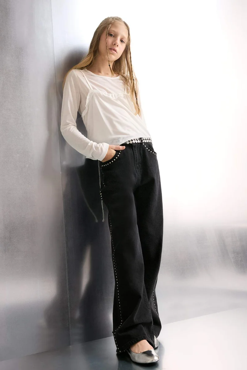 ديفاكتو Girl Fitted Crew Neck Long Sleeve T-Shirt