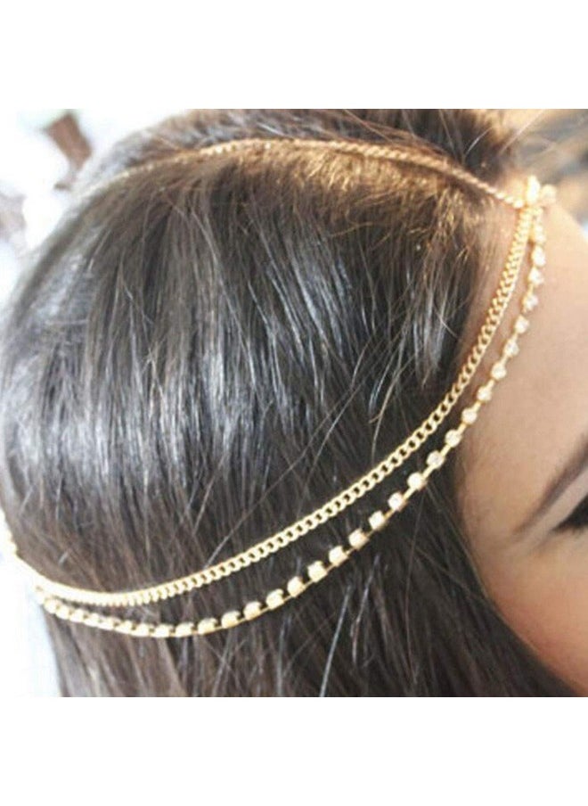 null - سلاسل رأس متعددة الطبقات من Shegirl Boho مصنوعة من أحجار الراين الذهبية، سلسلة رأس غجرية، قطعة شعر للعروس، مجوهرات احتفالية للنساء - Image 1