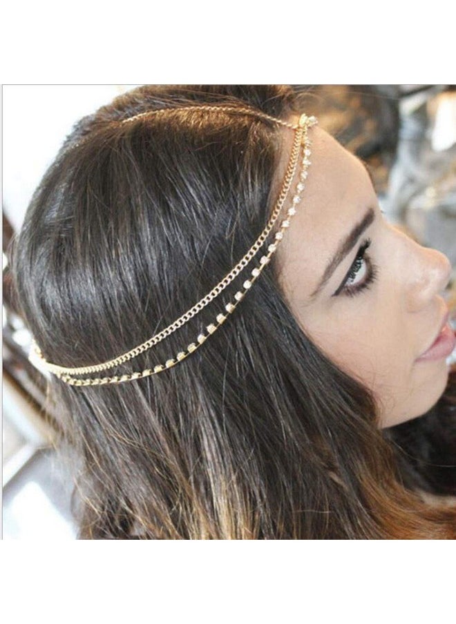 null - سلاسل رأس متعددة الطبقات من Shegirl Boho مصنوعة من أحجار الراين الذهبية، سلسلة رأس غجرية، قطعة شعر للعروس، مجوهرات احتفالية للنساء - Image 1