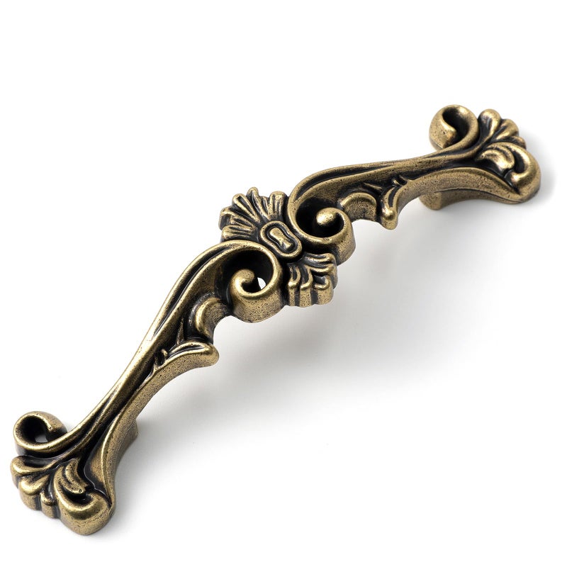 JETLAND Traditional Antique Cabinet Hardware - 6 Pack, Antique Brass, 3" Hole Centers, Vintage Pulls for Drawer Dresser Nightstand, AC0726AB076 - Image 1