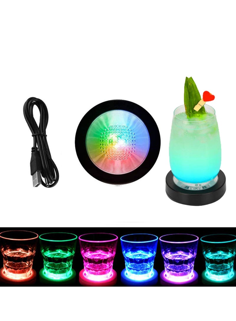 SYOSI 4 عبوات من coasters المضيئة، coasters مشروبات LED قابلة لإعادة الشحن عبر USB، coasters ملونة للمشروبات للنوادي، الزفاف، زينة الحفلات، مناسبة لمجموعة واسعة من الأكواب - Image 1