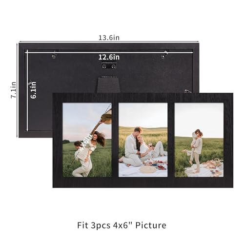 YESKAY 4x6 Collage Picture Frames, 3 Picture Frame 4x6, Rustic Black Wood Frame with Tempered Glass, 3 Opening 4 by 6 Photo Frame Wall Decor or Tabletop, 1 Pack - Image 4