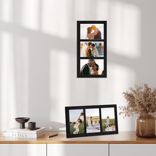 YESKAY 4x6 Collage Picture Frames, 3 Picture Frame 4x6, Rustic Black Wood Frame with Tempered Glass, 3 Opening 4 by 6 Photo Frame Wall Decor or Tabletop, 1 Pack - Image 5
