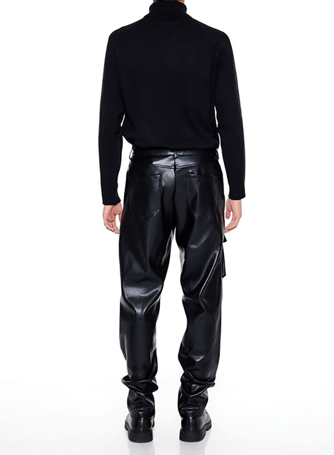 FOREVER 21 Slim-Fit Faux Leather Cargo Pants - Image 4