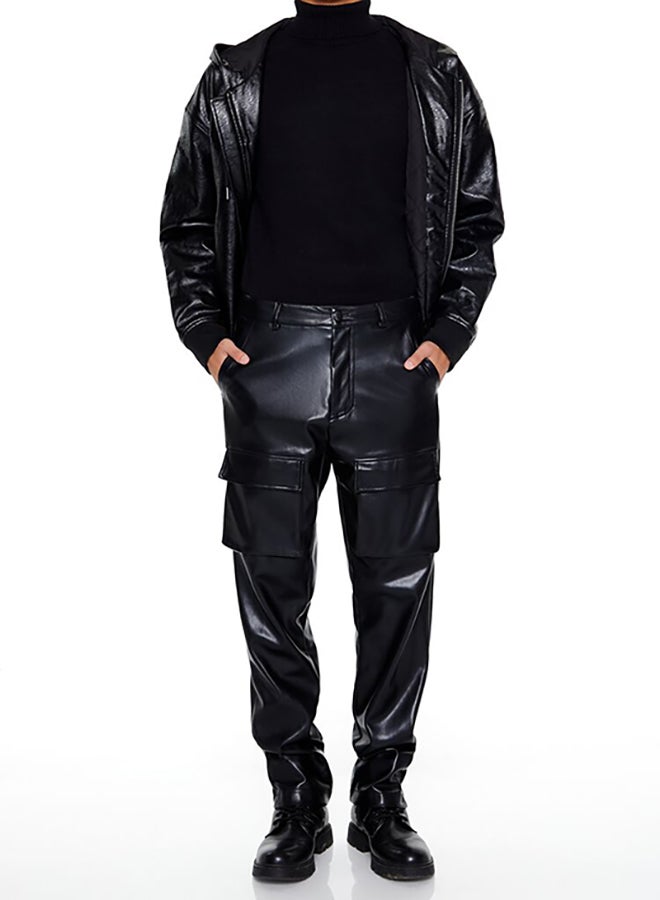 FOREVER 21 Slim-Fit Faux Leather Cargo Pants - Image 2