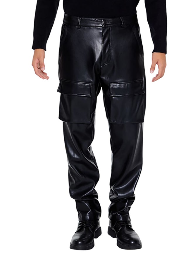 FOREVER 21 Slim-Fit Faux Leather Cargo Pants - Image 1