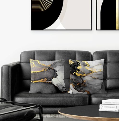 Supwhd Black Grey and Gold Marble Pillow Covers 18x18 DoubleSided Abstract Modern Decorative Throw Pillow Covers for Living Room Bedroom Modern Home Decor Black and Gold Decor Set of 2 - Image 3