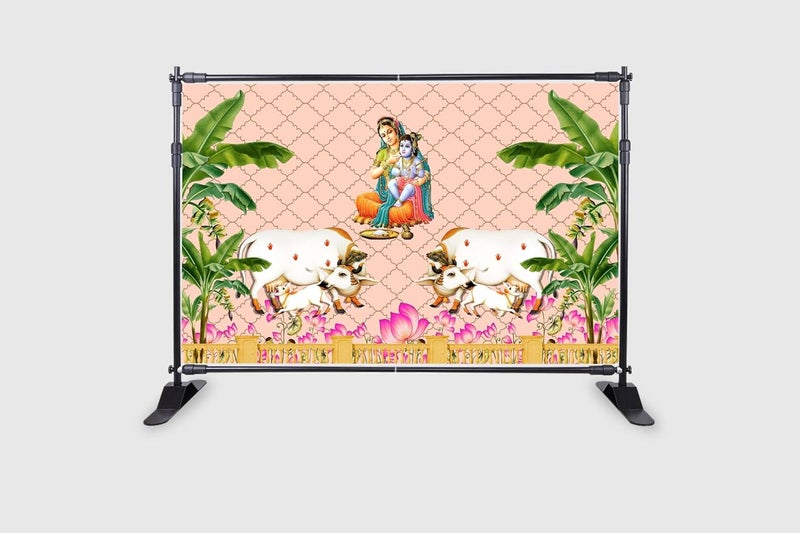 Backdropon قماش خلفية تصميم ياشودا ماتا مع اللورد كريشنا لتزيين البوجا حفل الأرز أنابراسانام خلفية ستارة للمهرجان بحجم 5 أقدام ارتفاع و 8 أقدام عرض (5 * 8) - Image 2