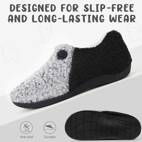 ERGOfoot Orthopedic Slippers with Arch Support for Women and Men – Fuzzy House Shoes for Plantar Fasciitis Relief, Closed Back, Soft Plush Sherpa Fleece Lining Moccasin/Grey W7/M6 - Image 5