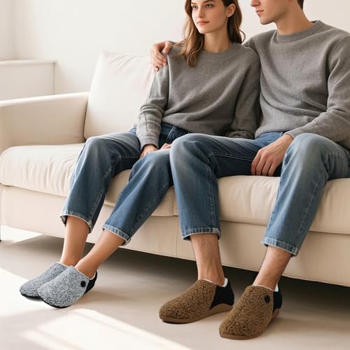 ERGOfoot Orthopedic Slippers with Arch Support for Women and Men – Fuzzy House Shoes for Plantar Fasciitis Relief, Closed Back, Soft Plush Sherpa Fleece Lining Moccasin/Grey W7/M6 - Image 2