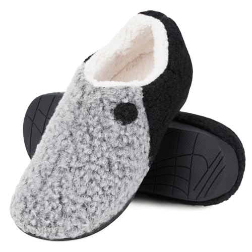 ERGOfoot Orthopedic Slippers with Arch Support for Women and Men – Fuzzy House Shoes for Plantar Fasciitis Relief, Closed Back, Soft Plush Sherpa Fleece Lining Moccasin/Grey W7/M6 - Image 1