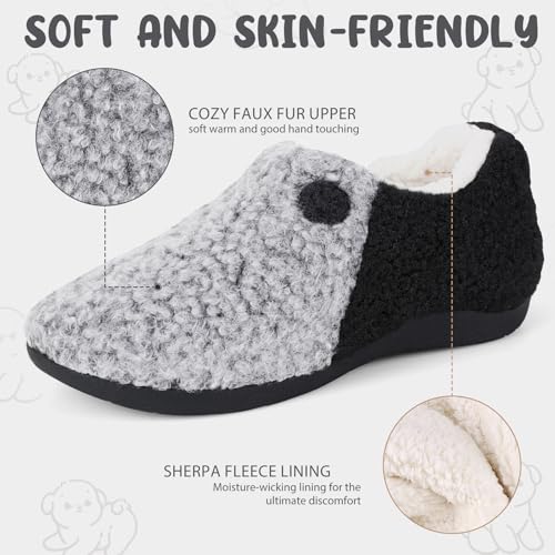 ERGOfoot Orthopedic Slippers with Arch Support for Women and Men – Fuzzy House Shoes for Plantar Fasciitis Relief, Closed Back, Soft Plush Sherpa Fleece Lining Moccasin/Grey W7/M6 - Image 4