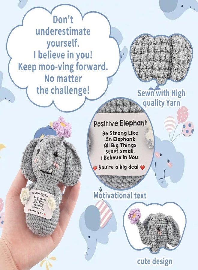 Exacoo Handmade Positive Crochet Elephant with Inspirational Card, Emotional Support Desk Decor Perfect Birthday Valentine's Day & Graduation Gift for Women Men Sister and Friends Cute Encouragement Present - Image 3