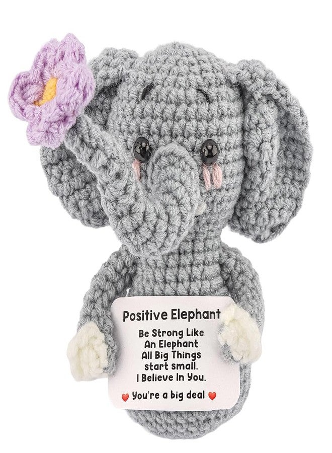 Exacoo Handmade Positive Crochet Elephant with Inspirational Card, Emotional Support Desk Decor Perfect Birthday Valentine's Day & Graduation Gift for Women Men Sister and Friends Cute Encouragement Present - Image 1