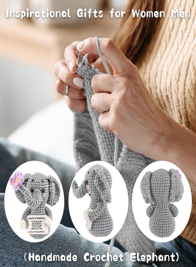 Exacoo Handmade Positive Crochet Elephant with Inspirational Card, Emotional Support Desk Decor Perfect Birthday Valentine's Day & Graduation Gift for Women Men Sister and Friends Cute Encouragement Present - Image 4