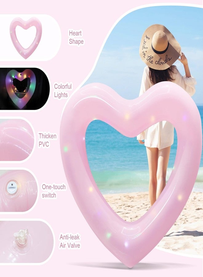 Blublu Park عوامات حمام سباحة قابلة للنفخ على شكل قلب من بلوبلو بارك مع أضواء، 47.3 × 39.4 بوصة، حلقات سباحة على شكل حب حلو، عوامات استرخاء أنبوبية للمرح المائي الصيفي، ألعاب حمام سباحة لحفلات الشاطئ للبالغين (وردي مع أضواء) - Image 4