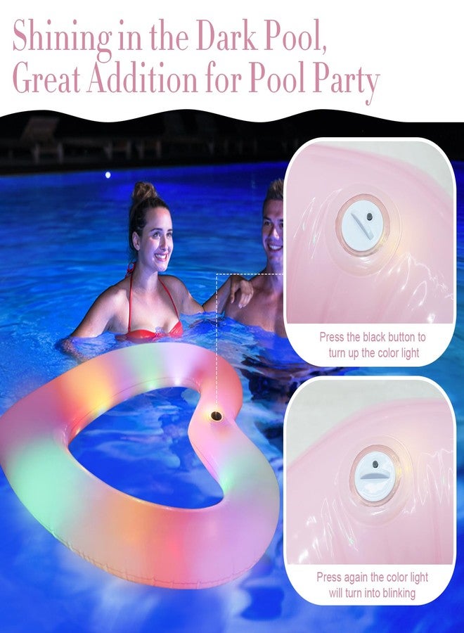 Blublu Park عوامات حمام سباحة قابلة للنفخ على شكل قلب من بلوبلو بارك مع أضواء، 47.3 × 39.4 بوصة، حلقات سباحة على شكل حب حلو، عوامات استرخاء أنبوبية للمرح المائي الصيفي، ألعاب حمام سباحة لحفلات الشاطئ للبالغين (وردي مع أضواء) - Image 3