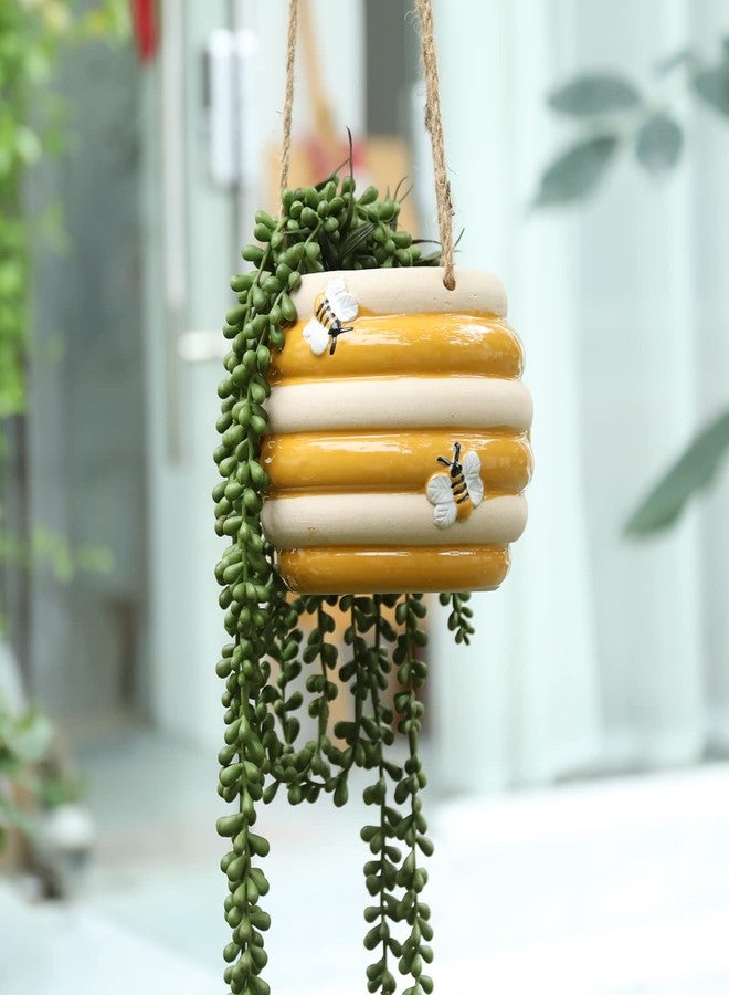 Chonsun Hanging Ceramic Planter 5 Inch Cute Bee Plant Pot Indoor Oudoor Yellow Planter Flower Pot Succulent Plant Pot Ceramic Mid-Century Planter - Image 2