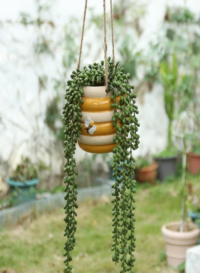 Chonsun Hanging Ceramic Planter 5 Inch Cute Bee Plant Pot Indoor Oudoor Yellow Planter Flower Pot Succulent Plant Pot Ceramic Mid-Century Planter - Image 1