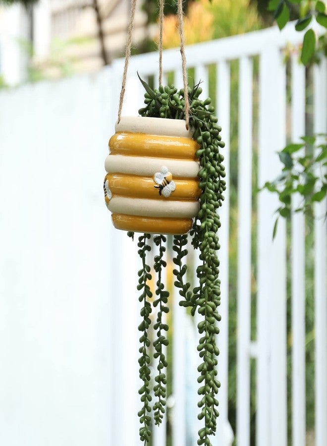 Chonsun Hanging Ceramic Planter 5 Inch Cute Bee Plant Pot Indoor Oudoor Yellow Planter Flower Pot Succulent Plant Pot Ceramic Mid-Century Planter - Image 5