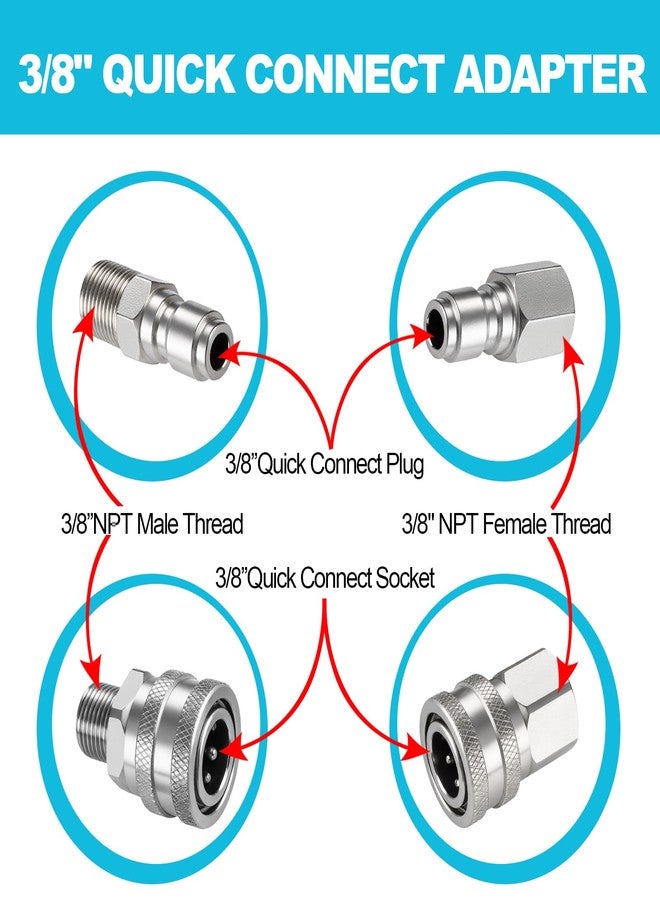 Ciunura Pressure Washer Quick Connect 3/8 Inch, Pressure Washer Fittings, Stainless Steel Adapter Set, Female and Male Thread, 4 Pieces - Image 2